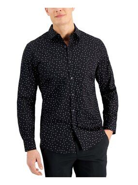 Alfani Men Regular-Fit Stretch 100% COTTON Poplin Button Shirt Black Size M